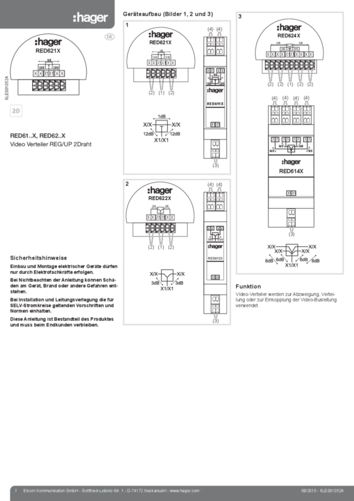 Bild Bedienungs- und Montageanleitung für RED61xx, RED62XX - VIDEO-Verteiler 2Draht (DE, Stand: 08.2015) | Hager Schweiz