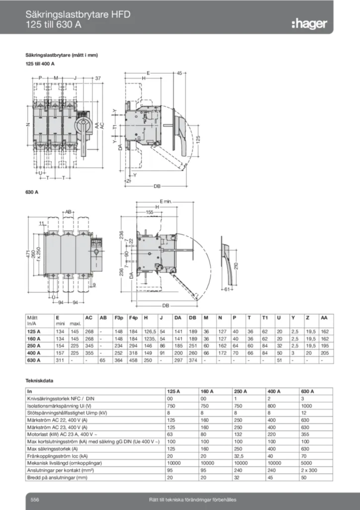 Bild Tekniska sidor säkringslastbrytare | Hager Sverige
