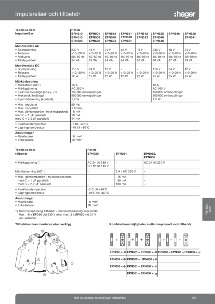 Bild Tekniska sidor impulsrelä | Hager Sverige