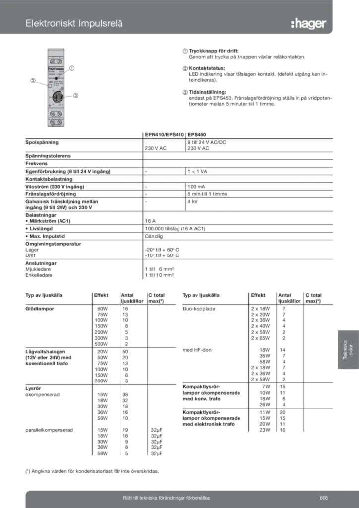Bild Tekniska sidor elektroniska impulsrelä | Hager Sverige