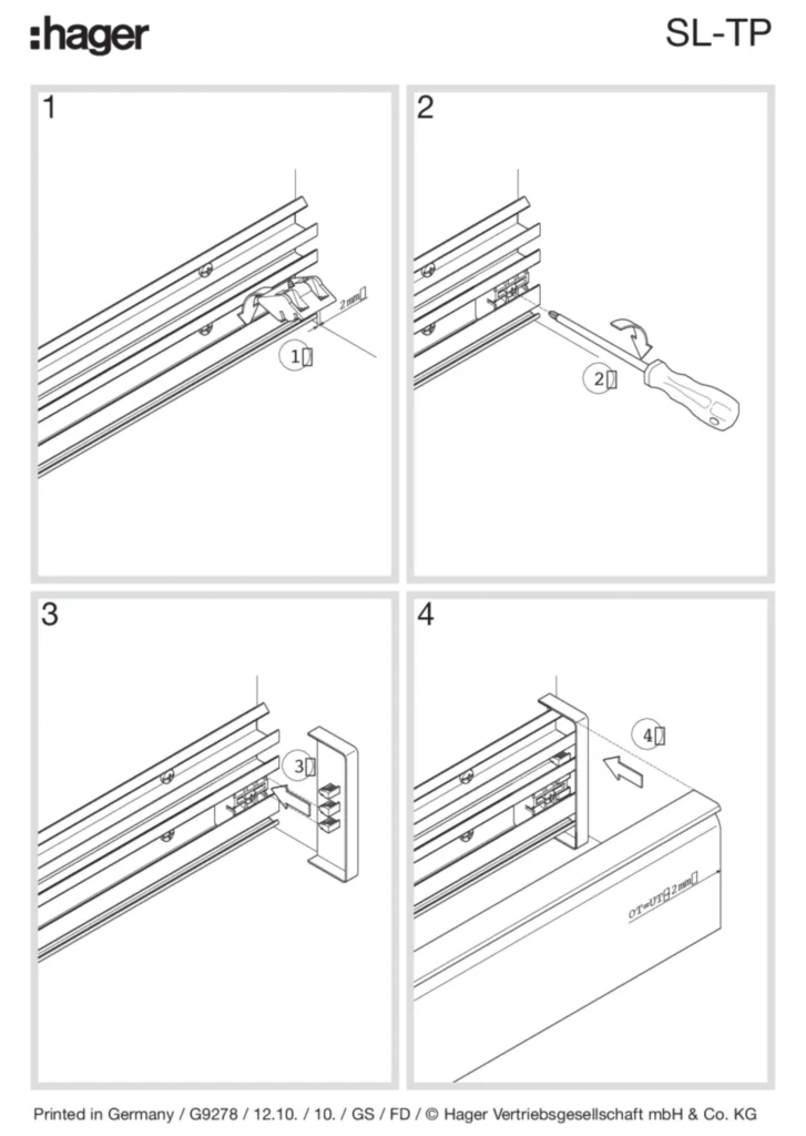 Bild Montageanleitung für SL20055619010 - End Stück schnittkaschierend zu SL mit Teppichleiste (Stand: 12.2010) | Hager Schweiz