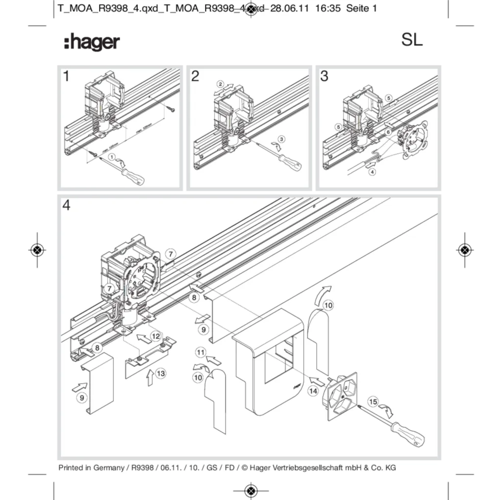 Bild Montageanleitung für SL20055903C9010 - Geräteträger (Stand: 06.2011) | Hager Schweiz