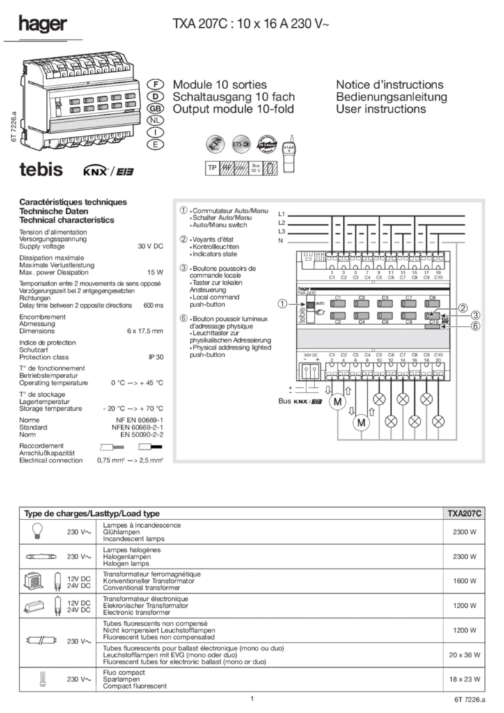 Bild Mode d'emploi Module 10 Sorties - TXA207C | Hager Deutschland