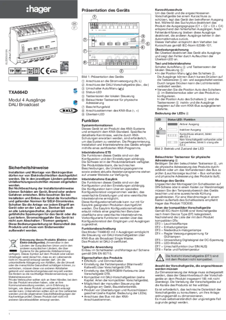 Immagine Manuale di installazione de-DE, it-IT 2017-03-17 | Hager Italia