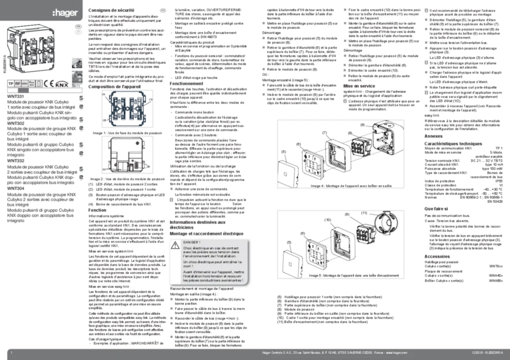 Image Notice d'instruction pour WNT3xxx - Cubyko Module poussoir/Module poussoir de groupe x touches  (FR-IT, 2016-11) | Hager France