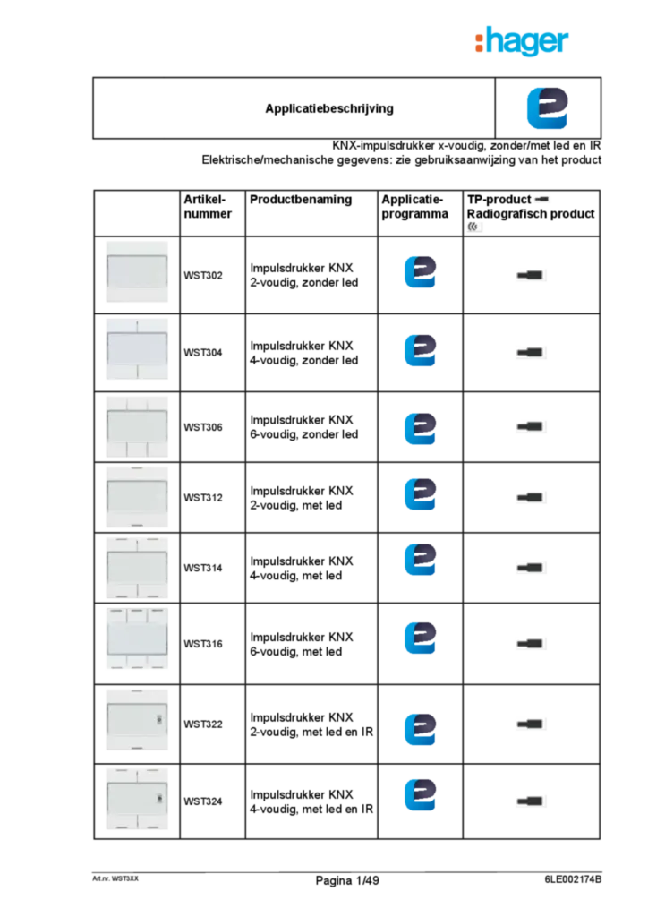 Image Description de l'application EASY pour WST30X-WST31X-WST32X -Bouton poussoir sensoriel x sorties  (NL, 2016-11), easy link | Hager Belgique