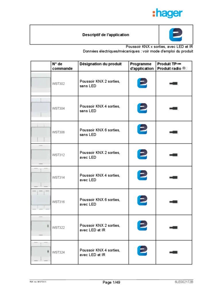 Image Description de l'application EASY pour WST30X-WST31X-WST32X -Bouton poussoir sensoriel x sorties  (FR, 2016-11), easy link | Hager France