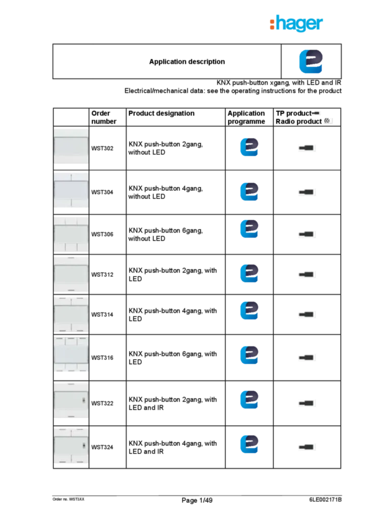 Image Description de l'application EASY pour WST30X-WST31X-WST32X -Bouton poussoir sensoriel x sorties  (EN, 2016-11), easy link | Hager France