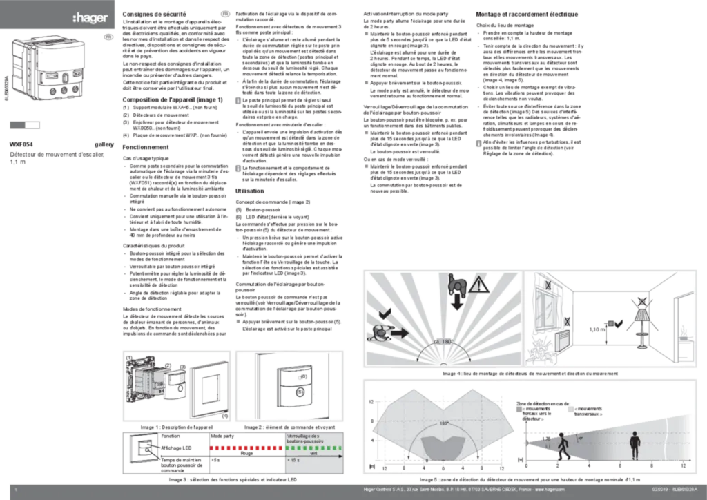 Image Notice d'instruction pour Détecteur de mouvement d'escalier (FR, 2019-02) | Hager France