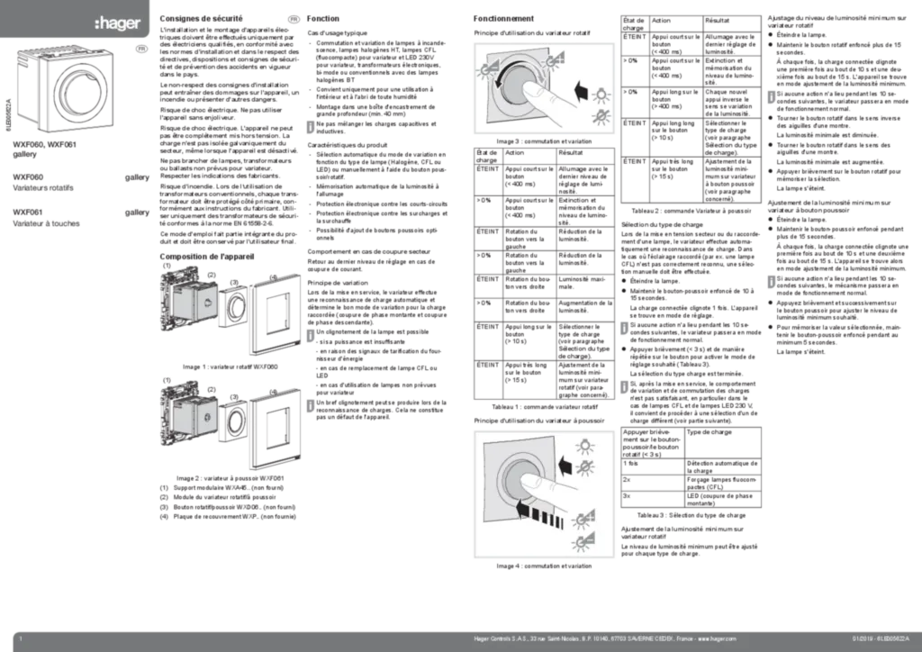 Image Notice d'instruction pour Variateur rotatif / à touches (FR, 2019-01) | Hager France