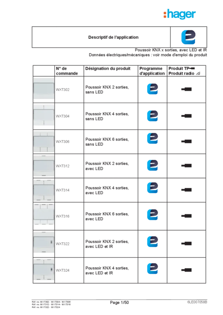 Image Description de l'application EASY pour WXT30X-WXT31X-WXT32X - Bouton poussoir KNX xtouches (FR, 2022-01) | Hager France