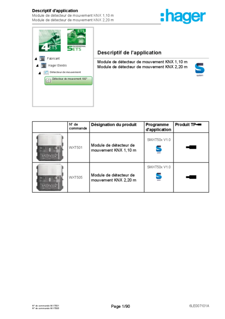 Image Description de l'application ETS détecteur de mouvement KNX  V1.0 (FR, 2019-02) | Hager France