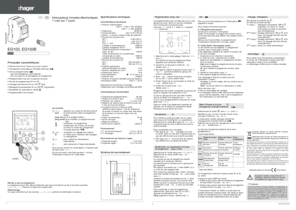 Image Notice interrupteur horaire EG103 | Hager France