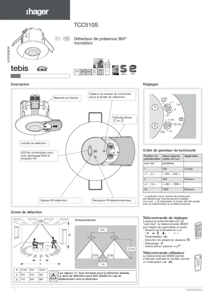 Image NOTICEDétecteur de présence 360° monobloc | Hager France