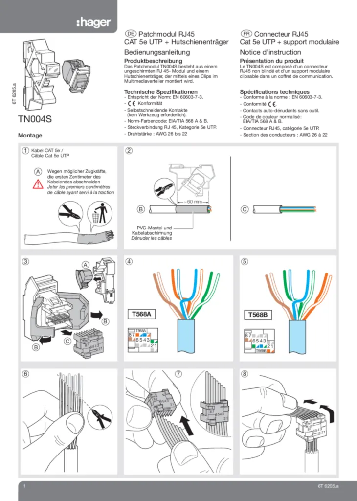 Image Connecteur RJ45 Cat5 UTP TN004S4 | Hager Suisse