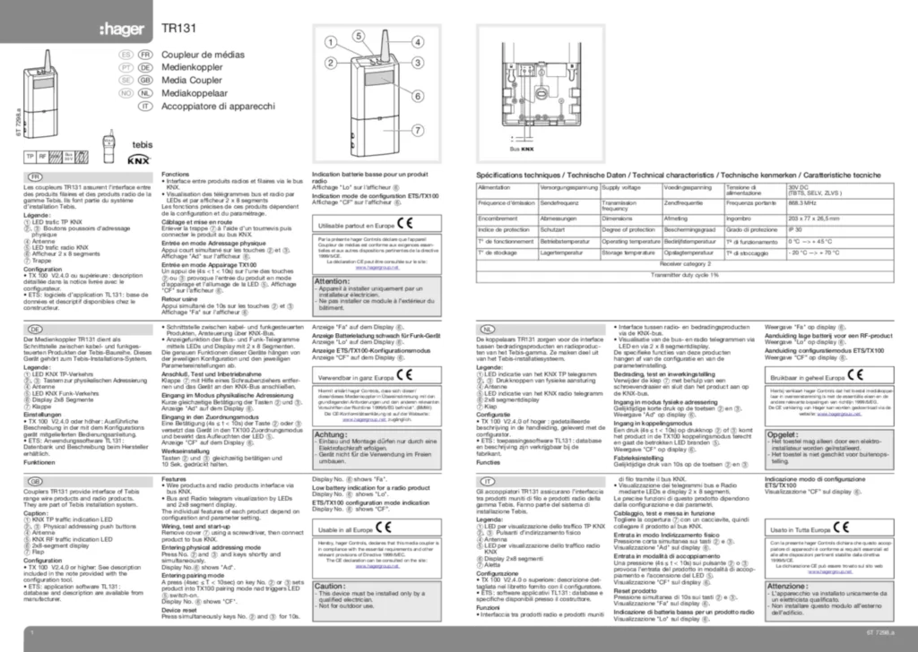 Image Notice coupleur de médias TR131 | Hager France