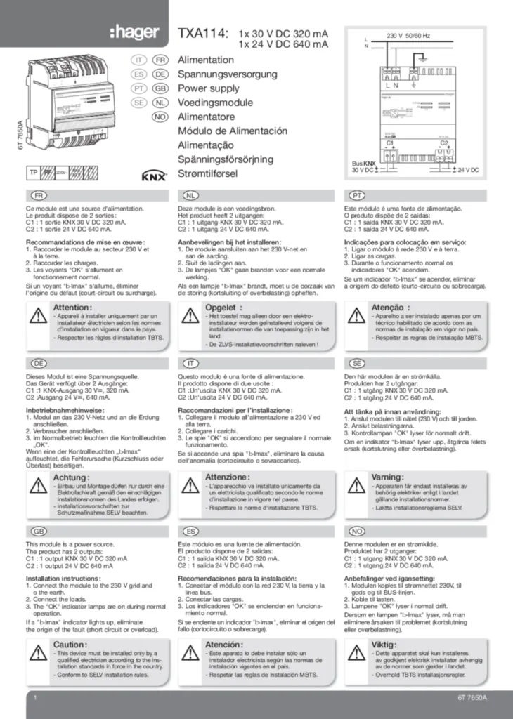 Image Module alimentation TXA114 | Hager Suisse