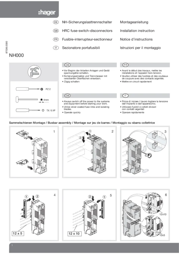 Bild Montageanleitung für LT0050 - Sicherungslasttrennschalter LT NH000 (EN, Stand: 06.2011) | Hager Deutschland