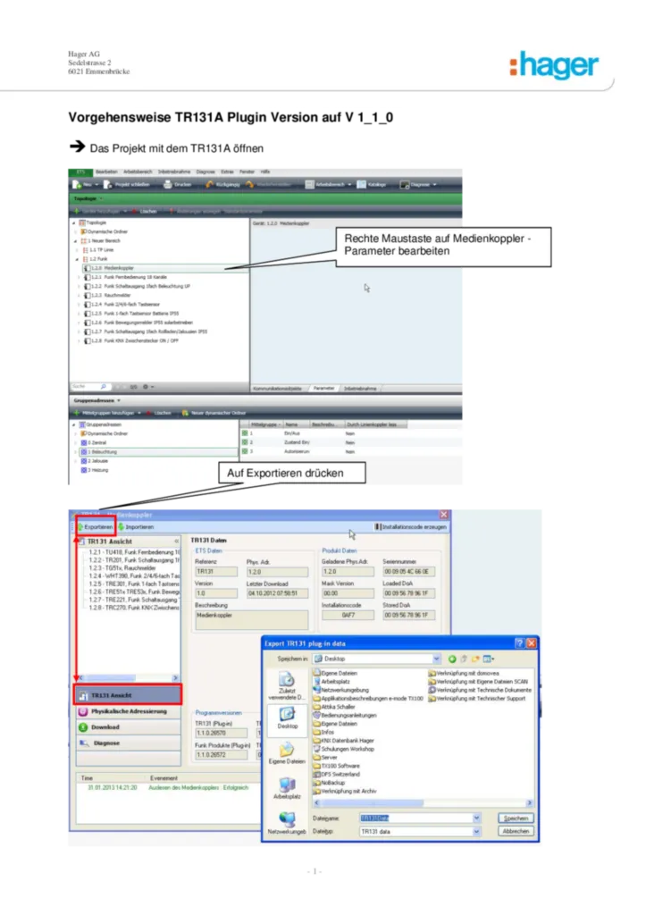 Bild Softwareanleitung für TR131A - Medienkoppler, KNX (DE, Stand: 03.2013) | Hager Schweiz