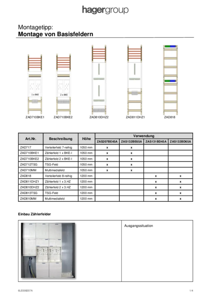 Bild Montageanleitung für Basisfelder ZAD* | Hager Deutschland