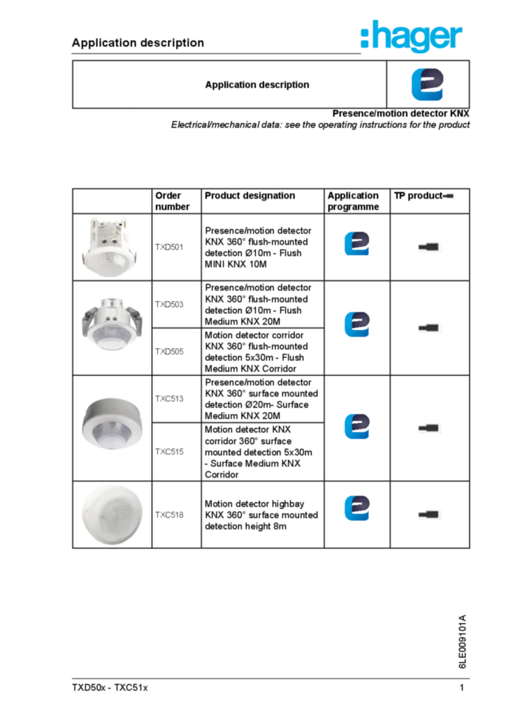 Afbeelding Application description EASY for KNX Presence/motion detector TXD50x-TXC51x_6LE009101A (EN, 2022-09) | Hager Nederland