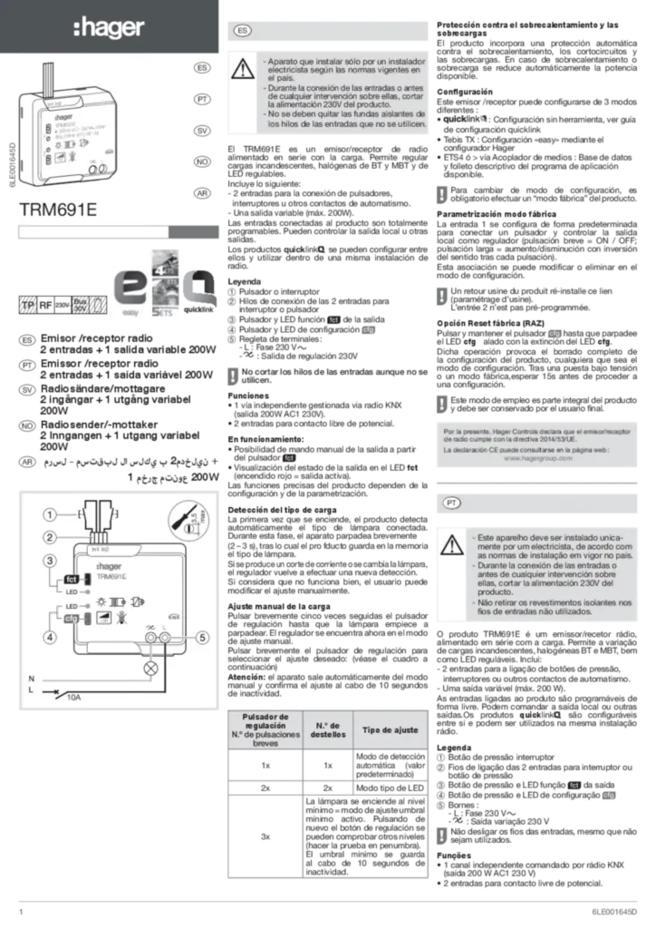 Imagem Manual de instalação es-ES, nn-NO, pt-PT, sv-SE 2022-10-06 | Hager Portugal