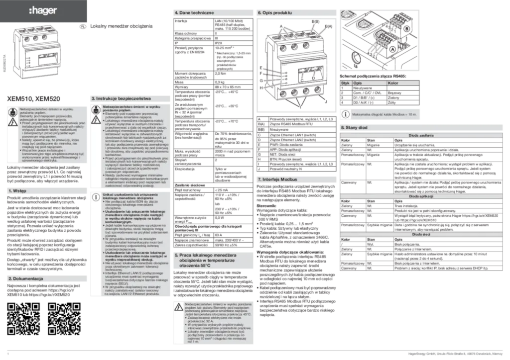 Zdjęcie Dane techniczne — Instrukcja obsługi pl-PL 2023-03-09 | Hager Polska