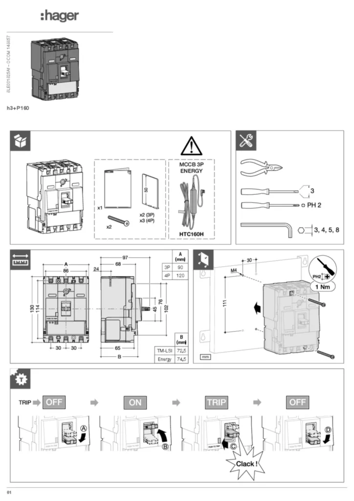 Immagine Manual for moulded case circuit breaker h3+ P160 (Date: 2023-03) | Hager Italia