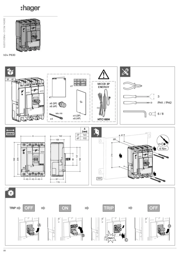 Imagen Manual for moulded case circuit breaker h3+ P630 (Date: 2023-02) | Hager España