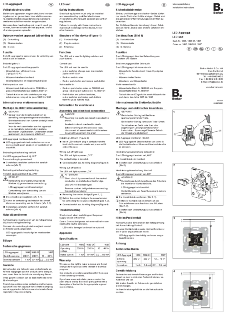 Slika Manual for 1686xx-1687xx - LED unit 230 V for switches/push-buttons (DE-EN-FR-NL-PL-IT, 2021-02)  | Hager
