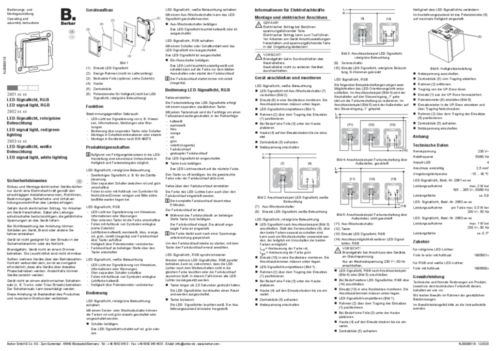 Imagen Manual for 2951xx-2952xx-2953xx - LED signal light (DE-EN, 2020-12) | Hager España