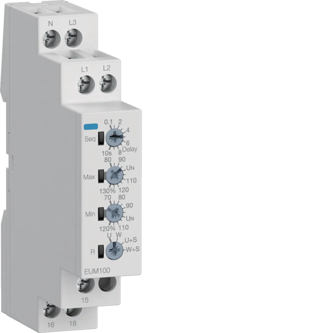 EUM100 - Relais de contrôle tension et phase 1P+N/3P(N) 1 contact inverseur
