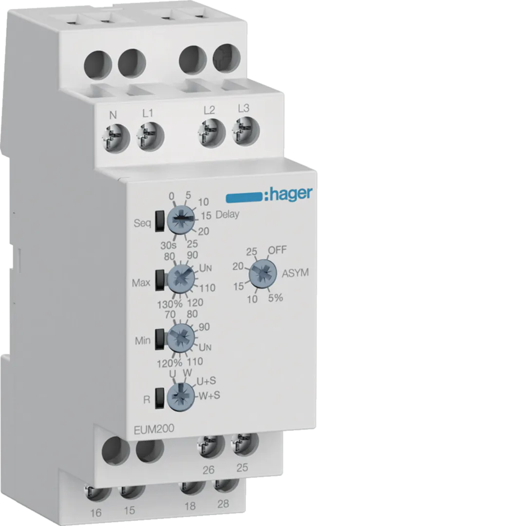 EUM200 - Fasföljdsrelä inställbar, 1P+N/3P(N) 1 växlandekontakter