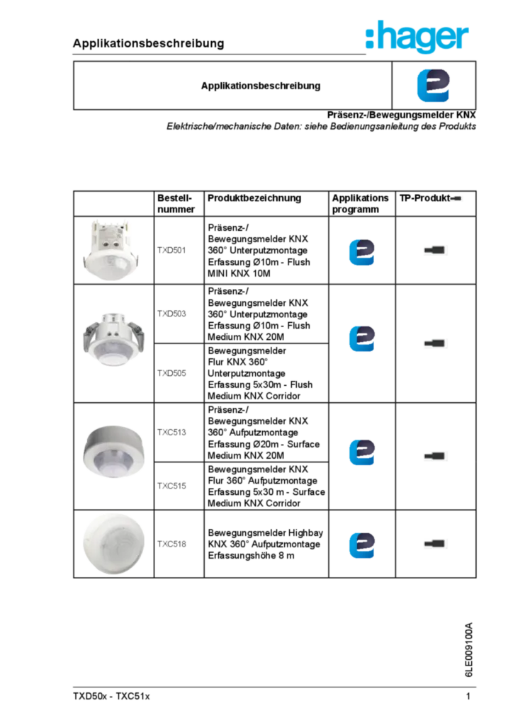 Bild Applikationsbeschreibung EASY für KNX Präsenz-/Bewegungsmelder TXD50x-TXC51x_6LE009100A (DE, 2022-09) | Hager Deutschland