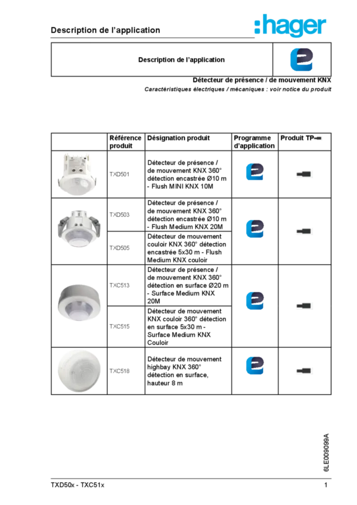 Image Description de l'application EASY pour Détecteur de présence / de mouvement KNX TXD50x-TXC51x_6LE009099A (FR, 2022-09) | Hager France