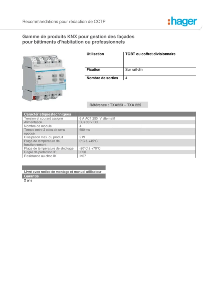 Image Gestion des Façades - Fiche Prescription - CCTP | Hager France