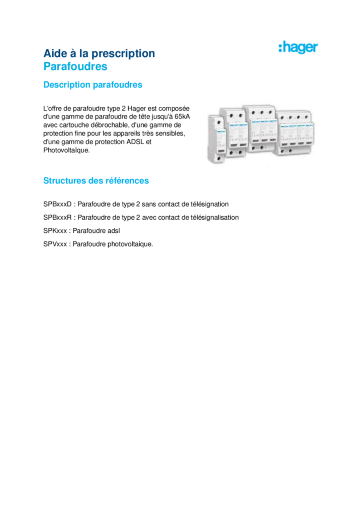 Image Parafoudres T2 - 2022 - Fiche Prescription - CCTP | Hager France