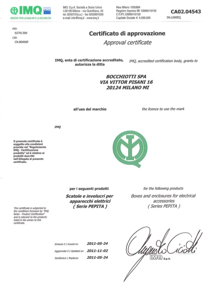 Immagine Certificato di prodotto International 2024-03-19 | Hager Italia