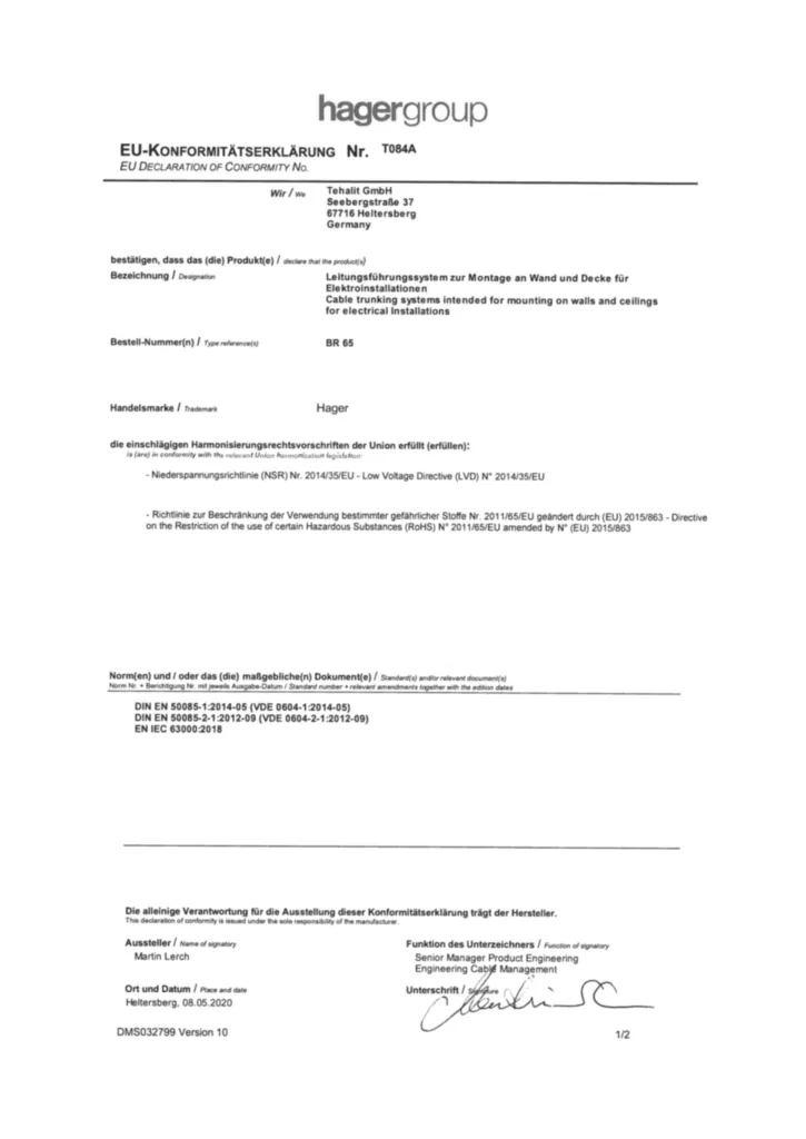 Imagem Declaração de conformidade International 2023-08-25 | Hager Portugal