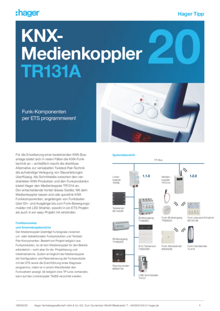 Bild KNX-Medienkoppler TR131A | Hager Deutschland