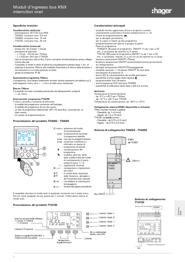 Immagine Interruttori orari TXA022 - Inserto tecnico | Hager Italia