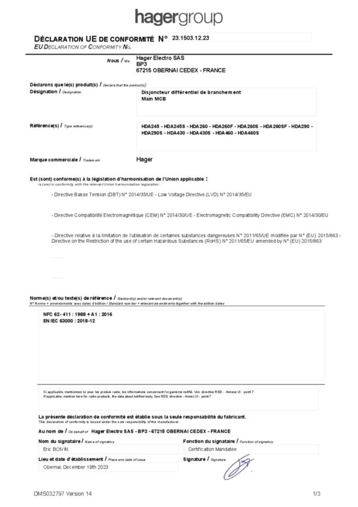 Image Déclaration de conformité fr-FR, en-GB 2023-12-19 | Hager France