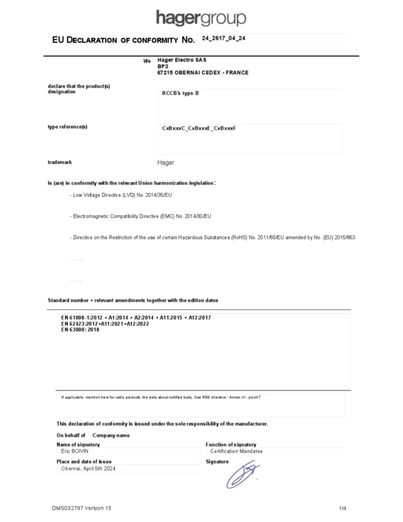 Imagem Declaração de conformidade en-GB 2024-04-04 | Hager Portugal