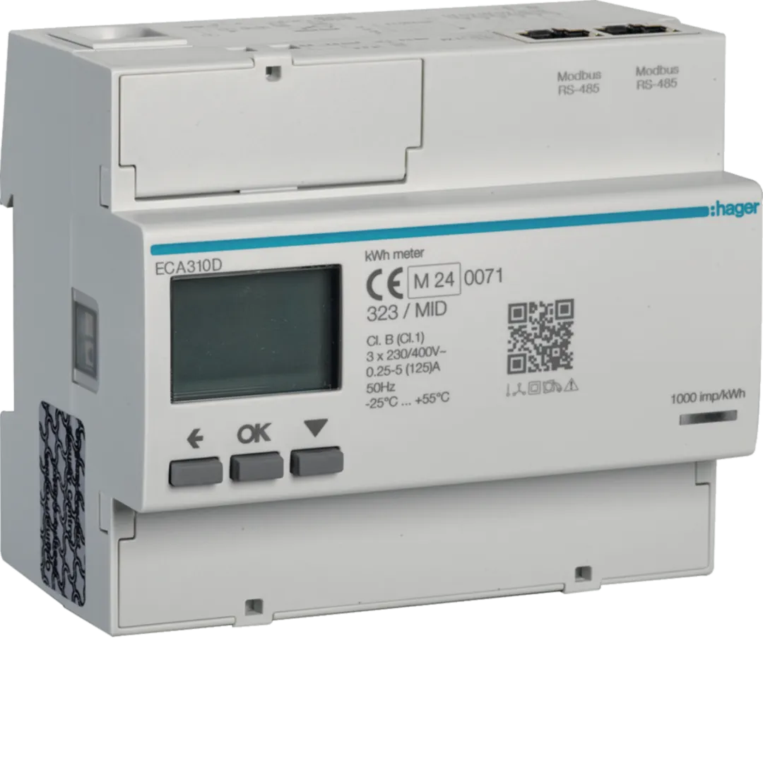 ECA310D - kWh-meter 3-fase direct 125 A, 6 modulen, Modbus (RJ45) MID