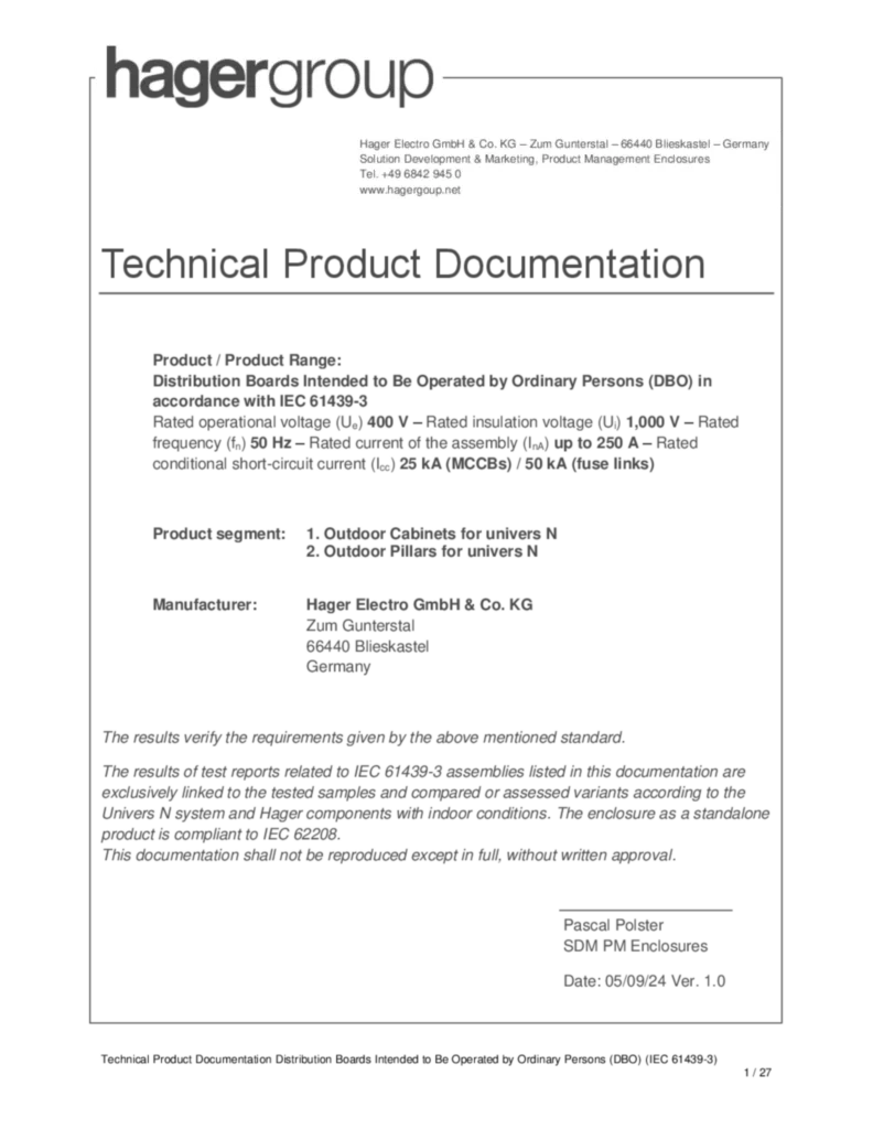 Afbeelding Technische fiche  2024-09-05 | Hager Belgium