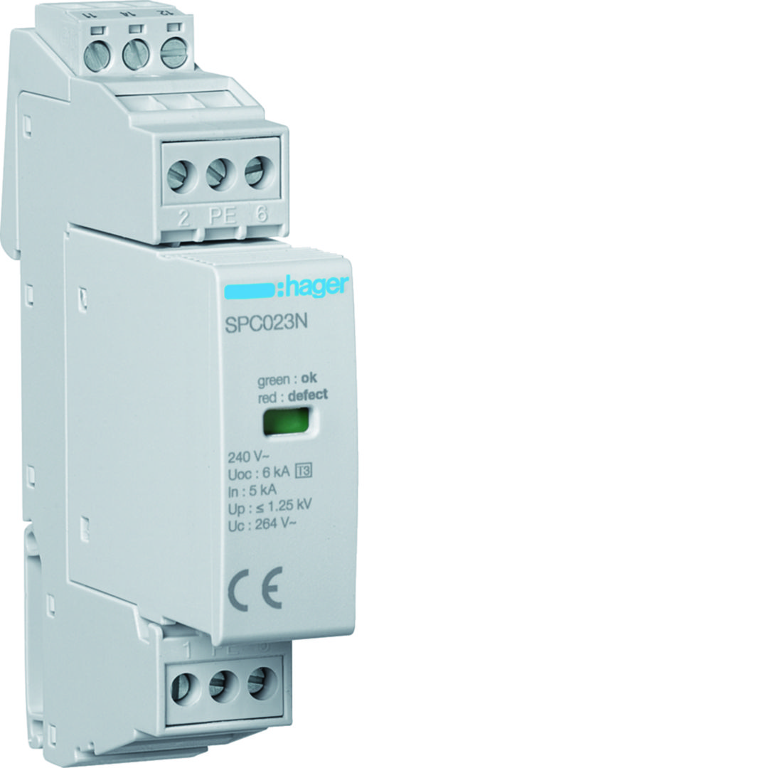 Túlfeszültség-levezető T3 (D) 2P 240V/AC 240V/DC 26A 10kA(L-N) 10kA(L+N-PE) távjelzővel SPC Hager