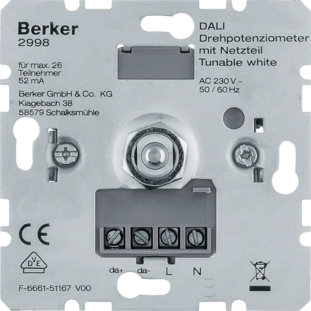 2998 - DALI Drehpotenziometer Tunable white mit Netzteil, Softrastung, Lichtsteuerung