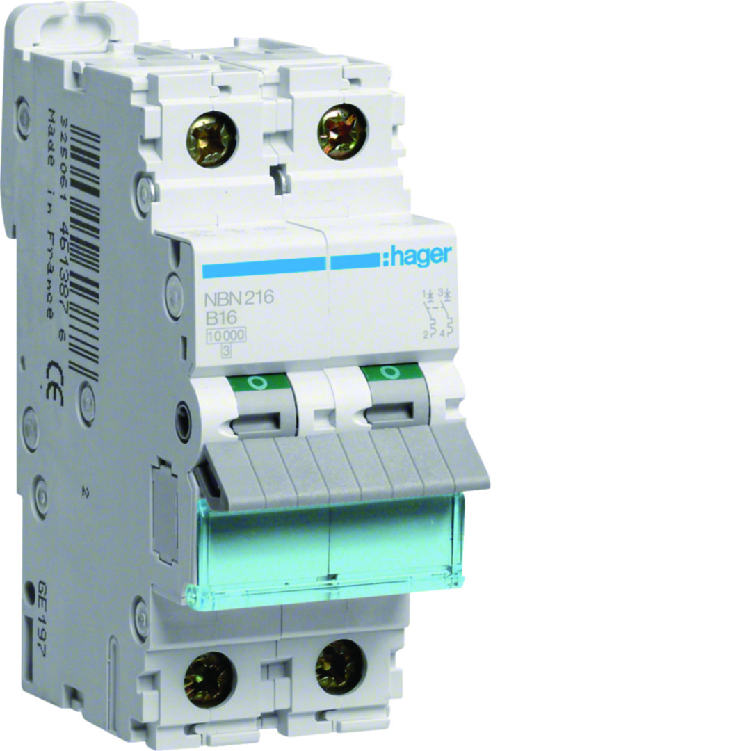Kismegszakító 2P 16A B-jelleg 400V AC 10kA/60898 30kA/60947 NB Hager