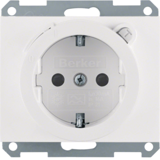47087009 - Steckdose SCHUKO mit FI-Schutzschalter u. erh.BS K.1 polarweiß, glänzend