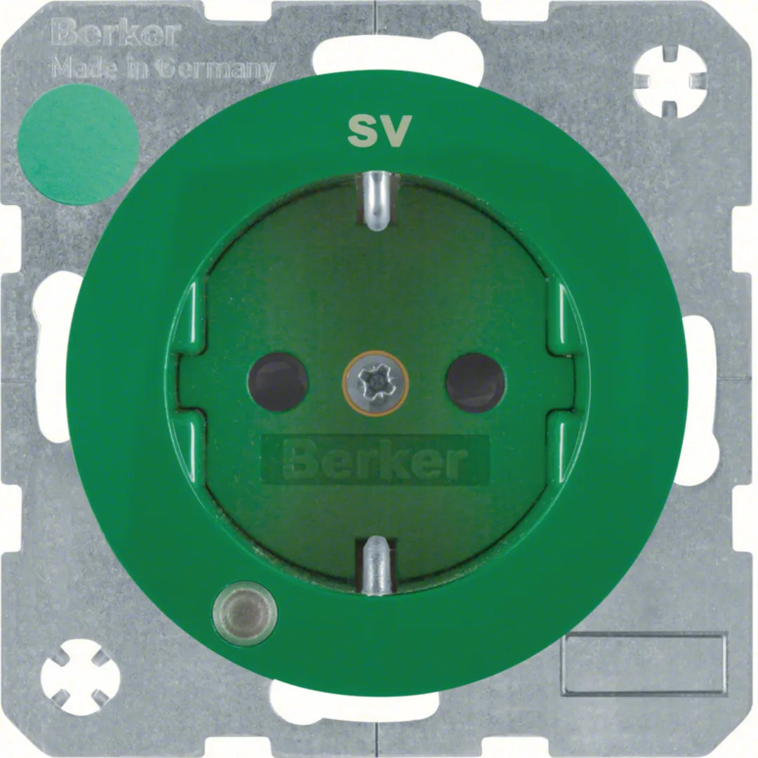 41102003 - Steckdose SCHUKO mit Kontroll-LED u. erhöhtem Berührungsschutz R.1/R.3 grün, gl.